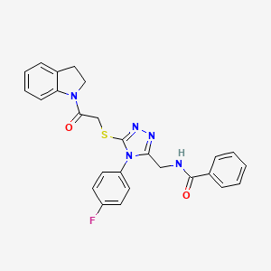 molecular formula C26H22FN5O2S B11430861 N-((4-(4-fluorophenyl)-5-((2-(indolin-1-yl)-2-oxoethyl)thio)-4H-1,2,4-triazol-3-yl)methyl)benzamide 