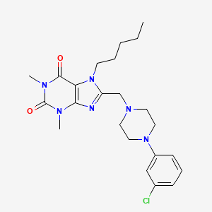 molecular formula C23H31ClN6O2 B11431126 8-{[4-(3-chlorophenyl)piperazin-1-yl]methyl}-1,3-dimethyl-7-pentyl-3,7-dihydro-1H-purine-2,6-dione 