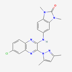 molecular formula C22H20ClN7O B11431144 5-{[6-chloro-3-(3,5-dimethyl-1H-pyrazol-1-yl)quinoxalin-2-yl]amino}-1,3-dimethyl-1,3-dihydro-2H-benzimidazol-2-one 