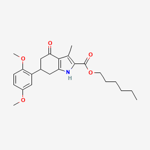 molecular formula C24H31NO5 B11431271 hexyl 6-(2,5-dimethoxyphenyl)-3-methyl-4-oxo-4,5,6,7-tetrahydro-1H-indole-2-carboxylate 