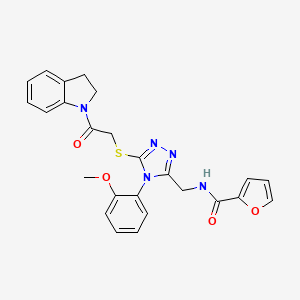 molecular formula C25H23N5O4S B11431447 N-((5-((2-(indolin-1-yl)-2-oxoethyl)thio)-4-(2-methoxyphenyl)-4H-1,2,4-triazol-3-yl)methyl)furan-2-carboxamide 