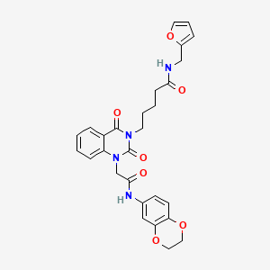 molecular formula C28H28N4O7 B11431630 5-[1-[2-(2,3-dihydro-1,4-benzodioxin-6-ylamino)-2-oxoethyl]-2,4-dioxoquinazolin-3-yl]-N-(furan-2-ylmethyl)pentanamide 
