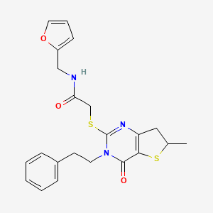 molecular formula C22H23N3O3S2 B11431769 N-(furan-2-ylmethyl)-2-((6-methyl-4-oxo-3-phenethyl-3,4,6,7-tetrahydrothieno[3,2-d]pyrimidin-2-yl)thio)acetamide 