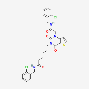 molecular formula C28H28Cl2N4O4S B11431894 N-[(2-chlorophenyl)methyl]-6-[1-({[(2-chlorophenyl)methyl]carbamoyl}methyl)-2,4-dioxo-1H,2H,3H,4H-thieno[3,2-d]pyrimidin-3-yl]hexanamide 