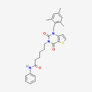 molecular formula C28H31N3O3S B11431897 6-[2,4-dioxo-1-(2,4,6-trimethylbenzyl)-1,4-dihydrothieno[3,2-d]pyrimidin-3(2H)-yl]-N-phenylhexanamide 