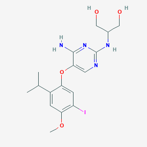 molecular formula C17H23IN4O4 B114327 2-((4-Amino-5-(5-iodo-2-isopropyl-4-methoxyphenoxy)pyrimidin-2-yl)amino)propane-1,3-diol CAS No. 1050670-85-3