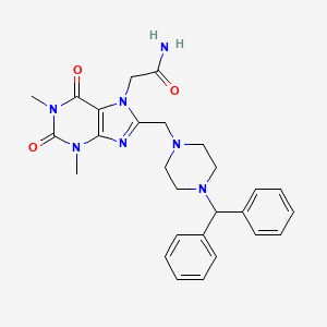 molecular formula C27H31N7O3 B11432705 2-(8-{[4-(diphenylmethyl)piperazin-1-yl]methyl}-1,3-dimethyl-2,6-dioxo-1,2,3,6-tetrahydro-7H-purin-7-yl)acetamide 