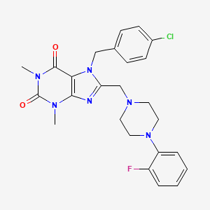 molecular formula C25H26ClFN6O2 B11432814 7-[(4-Chlorophenyl)methyl]-8-[[4-(2-fluorophenyl)piperazin-1-yl]methyl]-1,3-dimethylpurine-2,6-dione 