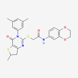molecular formula C25H25N3O4S2 B11432955 N-(2,3-dihydrobenzo[b][1,4]dioxin-6-yl)-2-((3-(3,5-dimethylphenyl)-6-methyl-4-oxo-3,4,6,7-tetrahydrothieno[3,2-d]pyrimidin-2-yl)thio)acetamide 