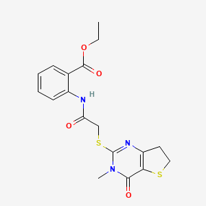 molecular formula C18H19N3O4S2 B11432975 Ethyl 2-[2-({3-methyl-4-oxo-3H,4H,6H,7H-thieno[3,2-D]pyrimidin-2-YL}sulfanyl)acetamido]benzoate 