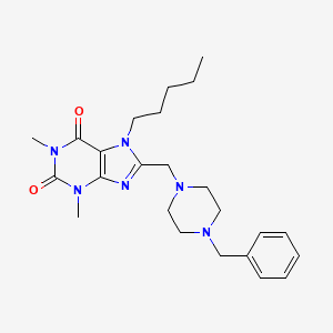 molecular formula C24H34N6O2 B11433075 8-[(4-benzylpiperazin-1-yl)methyl]-1,3-dimethyl-7-pentyl-3,7-dihydro-1H-purine-2,6-dione 