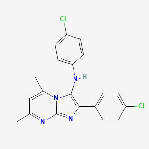 molecular formula C20H16Cl2N4 B11433094 N,2-bis(4-chlorophenyl)-5,7-dimethylimidazo[1,2-a]pyrimidin-3-amine 