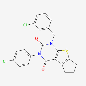 molecular formula C22H16Cl2N2O2S B11433171 1-(3-chlorobenzyl)-3-(4-chlorophenyl)-1,5,6,7-tetrahydro-2H-cyclopenta[4,5]thieno[2,3-d]pyrimidine-2,4(3H)-dione 