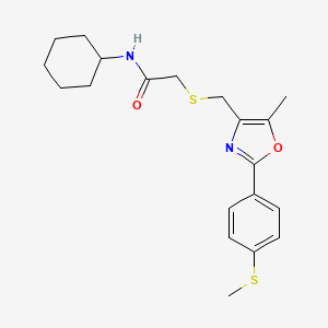 molecular formula C20H26N2O2S2 B11433193 N-Cyclohexyl-2-[({5-methyl-2-[4-(methylsulfanyl)phenyl]-1,3-oxazol-4-YL}methyl)sulfanyl]acetamide 
