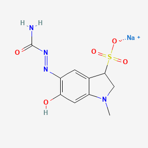 molecular formula C10H11N4NaO5S B1143341 Sodium 5-((aminocarbonyl)hydrazono)-2,3,5,6-tetrahydro-1-methyl-6-oxo-1H-indole-3-sulphonate CAS No. 1428-72-4