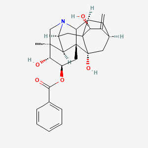 molecular formula C27H31NO5 B1143355 [(1R,3R,4R,5R,9S,11S,13R,16S,17R,18R)-4,13,18-trihydroxy-5-methyl-12-methylidene-7-azaheptacyclo[9.6.2.01,8.05,17.07,16.09,14.014,18]nonadecan-3-yl] benzoate CAS No. 1357-76-2