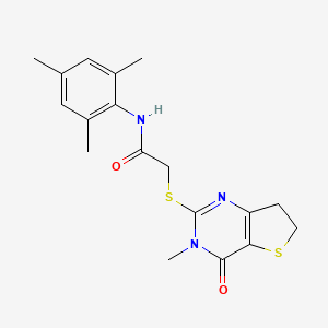 molecular formula C18H21N3O2S2 B11433845 N-mesityl-2-((3-methyl-4-oxo-3,4,6,7-tetrahydrothieno[3,2-d]pyrimidin-2-yl)thio)acetamide 