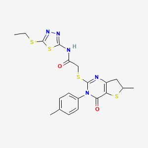 molecular formula C20H21N5O2S4 B11434164 N-(5-(ethylthio)-1,3,4-thiadiazol-2-yl)-2-((6-methyl-4-oxo-3-(p-tolyl)-3,4,6,7-tetrahydrothieno[3,2-d]pyrimidin-2-yl)thio)acetamide 