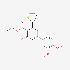 molecular formula C21H22O5S B11434246 Ethyl 4-(3,4-dimethoxyphenyl)-2-oxo-6-(thiophen-2-YL)cyclohex-3-ene-1-carboxylate 