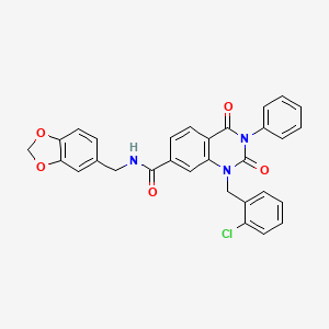 molecular formula C30H22ClN3O5 B11434325 N-(1,3-benzodioxol-5-ylmethyl)-1-(2-chlorobenzyl)-2,4-dioxo-3-phenyl-1,2,3,4-tetrahydroquinazoline-7-carboxamide 
