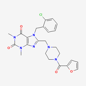 molecular formula C24H25ClN6O4 B11434410 7-[(2-Chlorophenyl)methyl]-8-[[4-(furan-2-carbonyl)piperazin-1-yl]methyl]-1,3-dimethylpurine-2,6-dione 