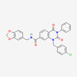 molecular formula C30H22ClN3O5 B11434487 N-(1,3-benzodioxol-5-ylmethyl)-1-(4-chlorobenzyl)-2,4-dioxo-3-phenyl-1,2,3,4-tetrahydroquinazoline-7-carboxamide 