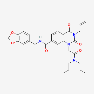 molecular formula C28H32N4O6 B11435186 N-(1,3-benzodioxol-5-ylmethyl)-1-[2-(dipropylamino)-2-oxoethyl]-2,4-dioxo-3-(prop-2-en-1-yl)-1,2,3,4-tetrahydroquinazoline-7-carboxamide 