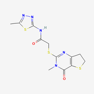 molecular formula C12H13N5O2S3 B11435322 N-(5-Methyl-1,3,4-thiadiazol-2-YL)-2-({3-methyl-4-oxo-3H,4H,6H,7H-thieno[3,2-D]pyrimidin-2-YL}sulfanyl)acetamide 