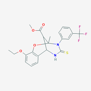 molecular formula C22H21F3N2O4S B11435347 methyl 10-ethoxy-2-methyl-4-thioxo-3-[3-(trifluoromethyl)phenyl]-3,4,5,6-tetrahydro-2H-2,6-methano-1,3,5-benzoxadiazocine-11-carboxylate 