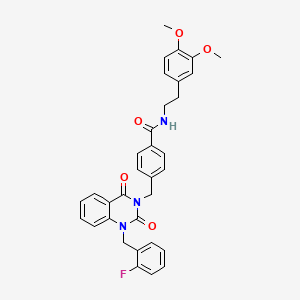 molecular formula C33H30FN3O5 B11435590 N-[2-(3,4-dimethoxyphenyl)ethyl]-4-({1-[(2-fluorophenyl)methyl]-2,4-dioxo-1,2,3,4-tetrahydroquinazolin-3-yl}methyl)benzamide 
