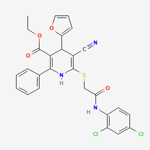 molecular formula C27H21Cl2N3O4S B11435925 Ethyl 5-cyano-6-({2-[(2,4-dichlorophenyl)amino]-2-oxoethyl}sulfanyl)-4-(furan-2-yl)-2-phenyl-1,4-dihydropyridine-3-carboxylate 
