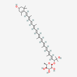 molecular formula C46H66O7 B1143597 (2S,3R,4R,5R,6S)-2-[(4E,6E,8E,10E,12E,14E,16E,18E,20E,22E,24E)-2-hydroxy-25-[(4S)-4-hydroxy-2,6,6-trimethylcyclohexen-1-yl]-2,6,10,14,19,23-hexamethylpentacosa-4,6,8,10,12,14,16,18,20,22,24-undecaen-3-yl]oxy-6-methyloxane-3,4,5-triol CAS No. 11004-68-5