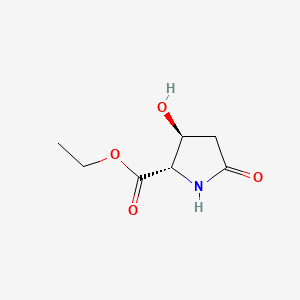 B1143616 L-Proline, 3-hydroxy-5-oxo-, ethyl ester, trans-(9CI) CAS No. 13593-87-8