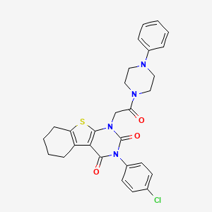 molecular formula C28H27ClN4O3S B11436169 4-(4-Chlorophenyl)-6-[2-oxo-2-(4-phenylpiperazin-1-yl)ethyl]-8-thia-4,6-diazatricyclo[7.4.0.0^{2,7}]trideca-1(9),2(7)-diene-3,5-dione 