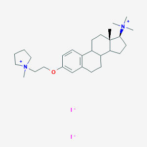 molecular formula C28H46I2N2O B114363 Pyrrolidinium, 1-methyl-1-(2-(((17-beta)-17-(trimethylammonia)estra-1,3,5-trien-3-yl)oxy)ethyl)-, diiodide, (17-beta)- CAS No. 142575-15-3