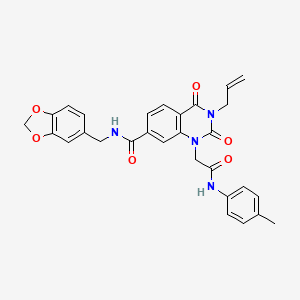 molecular formula C29H26N4O6 B11436568 N-(1,3-benzodioxol-5-ylmethyl)-1-{2-[(4-methylphenyl)amino]-2-oxoethyl}-2,4-dioxo-3-(prop-2-en-1-yl)-1,2,3,4-tetrahydroquinazoline-7-carboxamide 