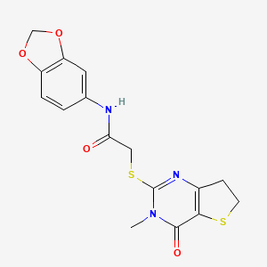 molecular formula C16H15N3O4S2 B11436877 N-(benzo[d][1,3]dioxol-5-yl)-2-((3-methyl-4-oxo-3,4,6,7-tetrahydrothieno[3,2-d]pyrimidin-2-yl)thio)acetamide 