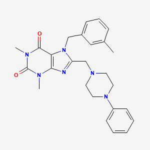 molecular formula C26H30N6O2 B11437036 1,3-Dimethyl-7-[(3-methylphenyl)methyl]-8-[(4-phenylpiperazin-1-yl)methyl]purine-2,6-dione 