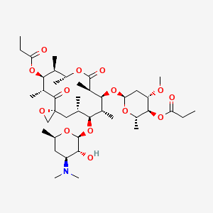 B1143716 [(3R,5S,6S,7R,8S,9R,12R,13S,14S,15R)-6-[(2S,3R,4S,6R)-4-(dimethylamino)-3-hydroxy-6-methyloxan-2-yl]oxy-8-[(2R,4S,5S,6S)-4-methoxy-6-methyl-5-propanoyloxyoxan-2-yl]oxy-5,7,9,12,13,15-hexamethyl-10,16-dioxo-1,11-dioxaspiro[2.13]hexadecan-14-yl] propanoate CAS No. 14289-25-9