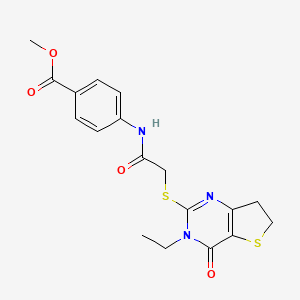 molecular formula C18H19N3O4S2 B11437255 Methyl 4-(2-((3-ethyl-4-oxo-3,4,6,7-tetrahydrothieno[3,2-d]pyrimidin-2-yl)thio)acetamido)benzoate 