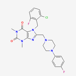 molecular formula C25H25ClF2N6O2 B11437316 7-(2-chloro-6-fluorobenzyl)-8-((4-(4-fluorophenyl)piperazin-1-yl)methyl)-1,3-dimethyl-1H-purine-2,6(3H,7H)-dione 
