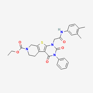 molecular formula C28H28N4O5S B11437355 ethyl 6-[2-(3,4-dimethylanilino)-2-oxoethyl]-3,5-dioxo-4-phenyl-8-thia-4,6,11-triazatricyclo[7.4.0.02,7]trideca-1(9),2(7)-diene-11-carboxylate 
