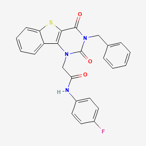 molecular formula C25H18FN3O3S B11437485 2-(3-benzyl-2,4-dioxo-3,4-dihydro[1]benzothieno[3,2-d]pyrimidin-1(2H)-yl)-N-(4-fluorophenyl)acetamide 