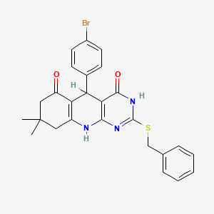 molecular formula C26H24BrN3O2S B11437613 2-benzylsulfanyl-5-(4-bromophenyl)-8,8-dimethyl-5,7,9,10-tetrahydro-1H-pyrimido[4,5-b]quinoline-4,6-dione 