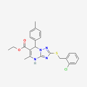 molecular formula C23H23ClN4O2S B11437892 Ethyl 2-[(2-chlorobenzyl)sulfanyl]-5-methyl-7-(4-methylphenyl)-4,7-dihydro[1,2,4]triazolo[1,5-a]pyrimidine-6-carboxylate 