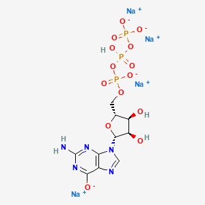 molecular formula C10H12N5Na4O14P3 B1143791 Tetrasodium;[[[(2R,3S,4R,5R)-5-(2-amino-6-oxidopurin-9-yl)-3,4-dihydroxyoxolan-2-yl]methoxy-oxidophosphoryl]oxy-hydroxyphosphoryl] phosphate CAS No. 14356-96-8