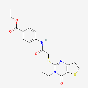molecular formula C19H21N3O4S2 B11437915 Ethyl 4-(2-((3-ethyl-4-oxo-3,4,6,7-tetrahydrothieno[3,2-d]pyrimidin-2-yl)thio)acetamido)benzoate 