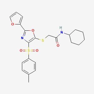 molecular formula C22H24N2O5S2 B11438005 N-cyclohexyl-2-{[2-(furan-2-yl)-4-(4-methylbenzenesulfonyl)-1,3-oxazol-5-yl]sulfanyl}acetamide 