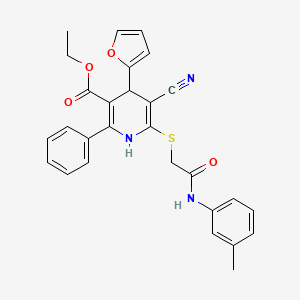 molecular formula C28H25N3O4S B11438013 Ethyl 5-cyano-4-(2-furyl)-6-({2-[(3-methylphenyl)amino]-2-oxoethyl}thio)-2-phenyl-1,4-dihydropyridine-3-carboxylate 