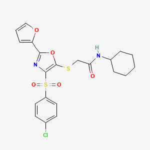 molecular formula C21H21ClN2O5S2 B11438202 2-({4-[(4-chlorophenyl)sulfonyl]-2-(furan-2-yl)-1,3-oxazol-5-yl}sulfanyl)-N-cyclohexylacetamide 